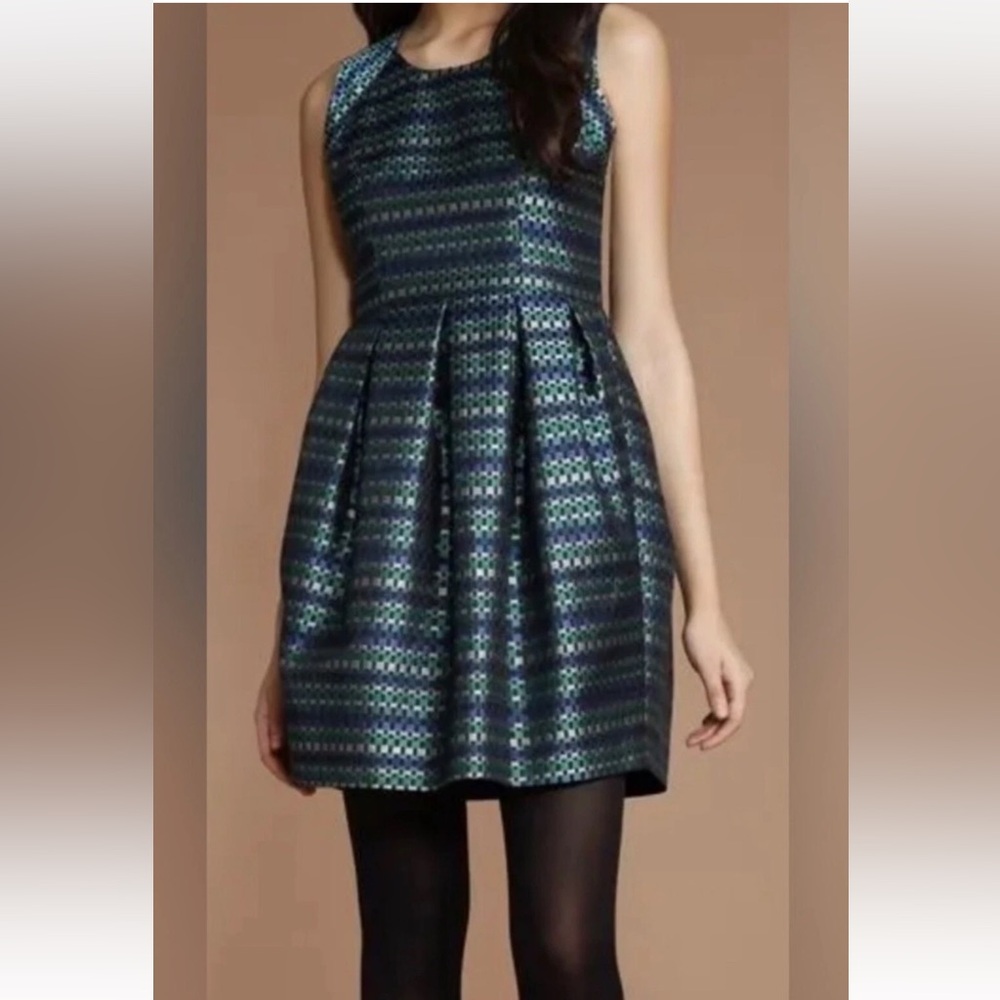 Like New! Shoshanna Anthropologie Veronica blue green black short dress size 6